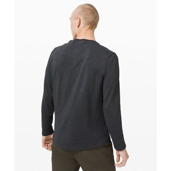 Lululemon Men’s 5 Year Basic Long Sleeve Henley In Heathered Black/Dark Gray Siz - Picture 1 of 10